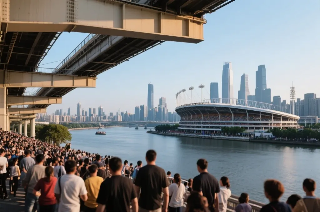 纽约新泽西赛区交通与城市景观结合的观赛旅行场景
