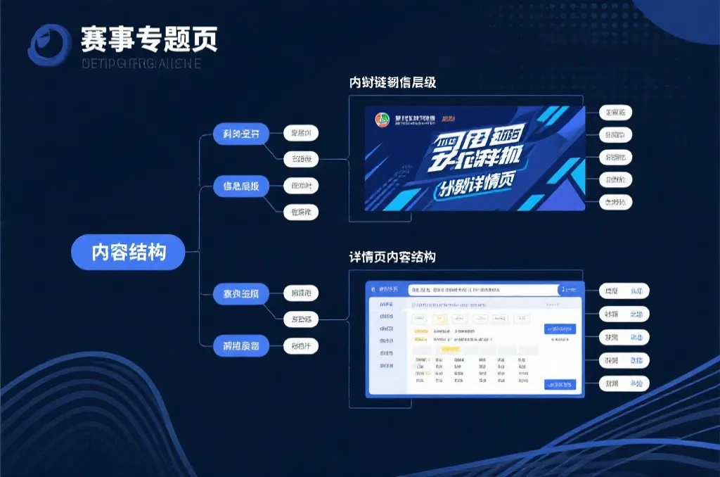 世界杯赛事专题页、球队页与比分详情页之间的内链关系图